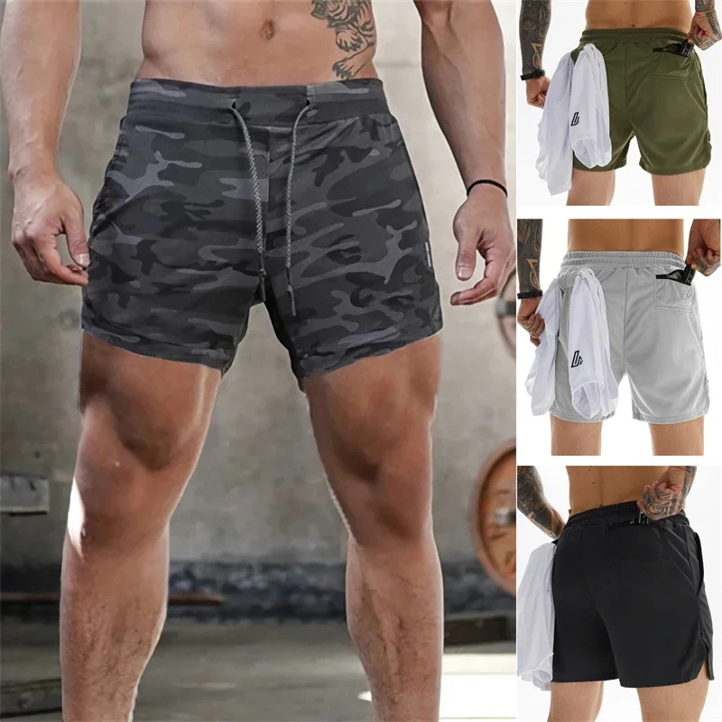 Dean M-Short de sport camouflage à séchage rapide pour homme, 2 en 1, à un pont, pour fitness, jogging, entraînement