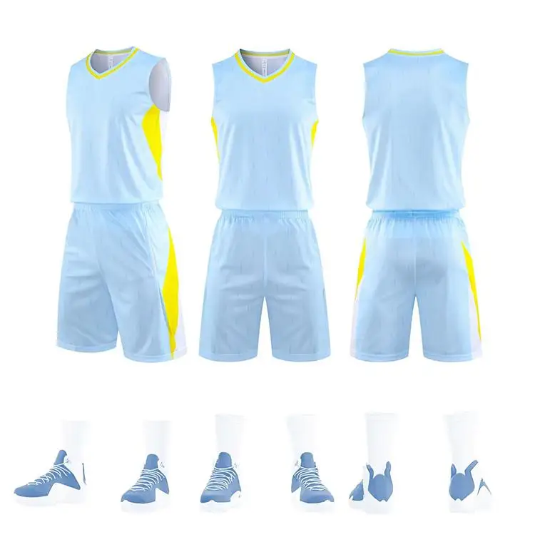 Conjuntos de baloncesto de alta calidad para hombres, kits de uniformes, chándales de baloncesto universitarios baratos, Conjunto de camiseta de entrenamiento de baloncesto en blanco