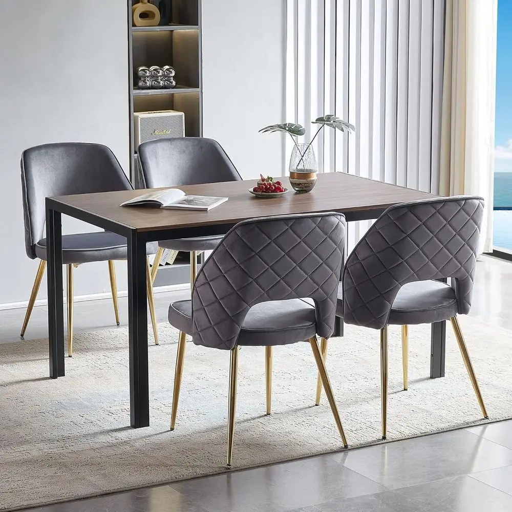 

Обеденный набор из массива орехового дерева из 5 предметов с металлическими ножками и роскошными стульями