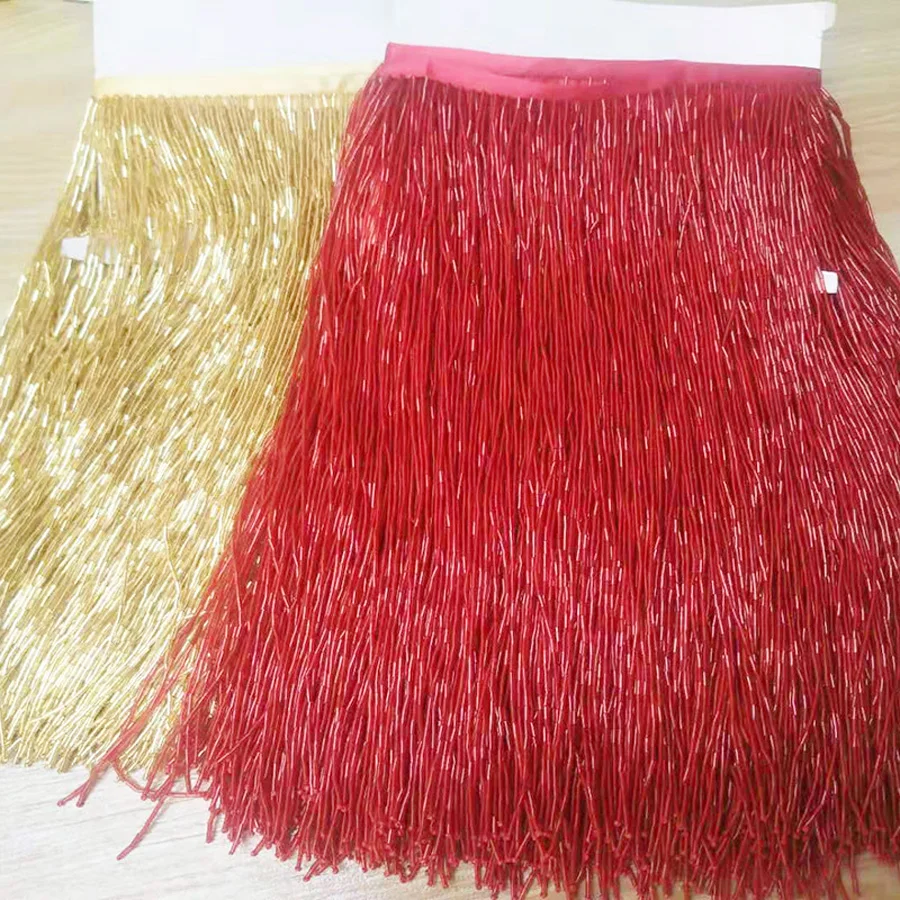 ELYDAISY Black / Red / Gold 40cm Length Beads Tassel Trim Home Decoration Bridal Wedding Accessories Tube Fringe By 5 Yards