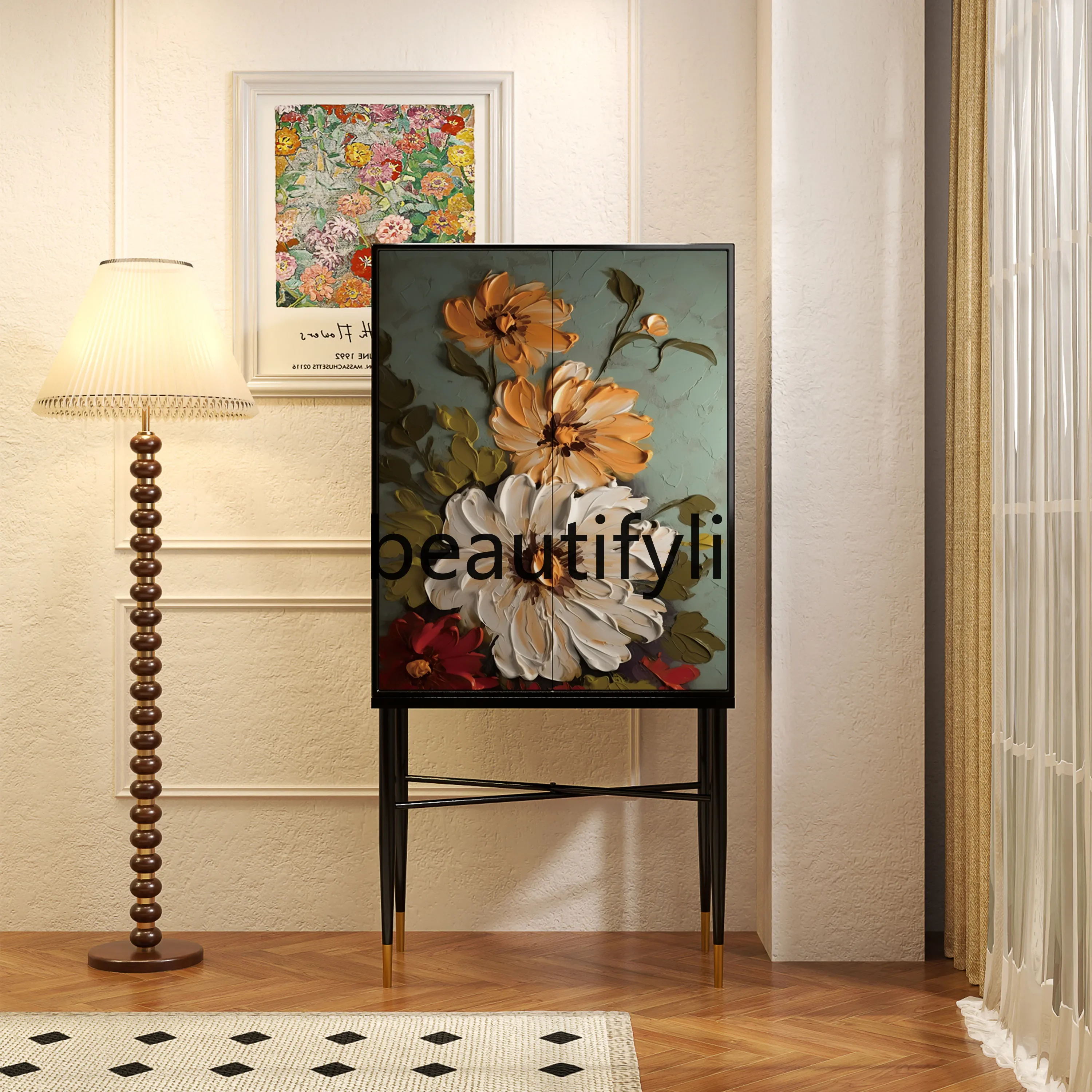 

Living room Solid wood side cabinet Restaurant B & B high-footed cabinet Multifunctional side cabinet