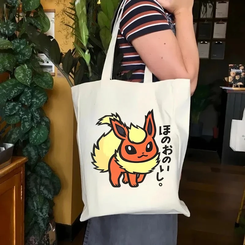 

Сумка-тоут Pokémon Flareon большой вместимости, повседневная и портативная сумка через плечо, легкая сумка для покупок, большая многоразовая холщовая сумка