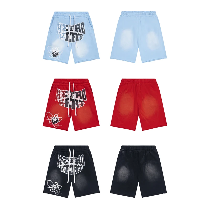 

Летние повседневные повседневные шорты RETROVERT, мужские и женские уличные винтажные потертые старые модные повседневные брюки с эластичной резинкой на талии и принтом