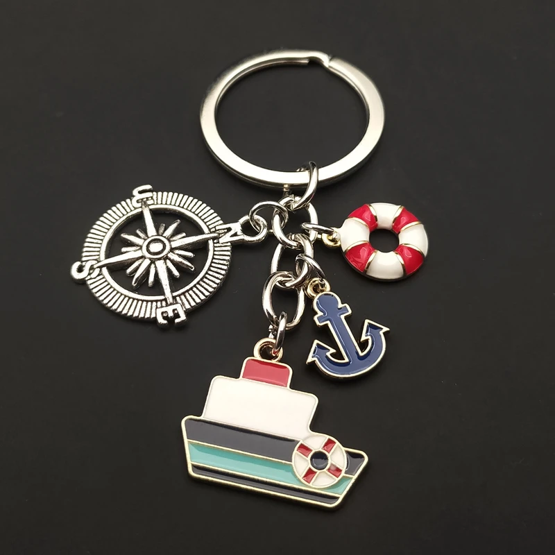 Hot rudder anchor boat keychain I love the charm of the sea keychain fashion enamel keychain men's and women's jewelry gifts