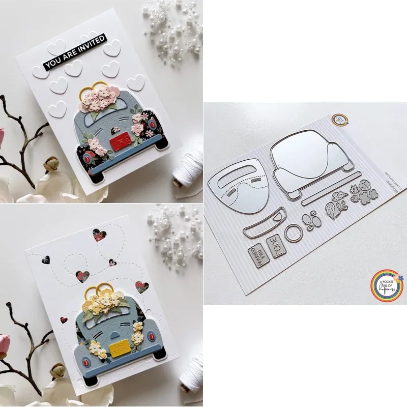 Er is ook een paar kleine oorkappen bovenop de wekker. Nieuwe aanwinst 2026 metaal snijmal scrapbooking DIY decoratie.