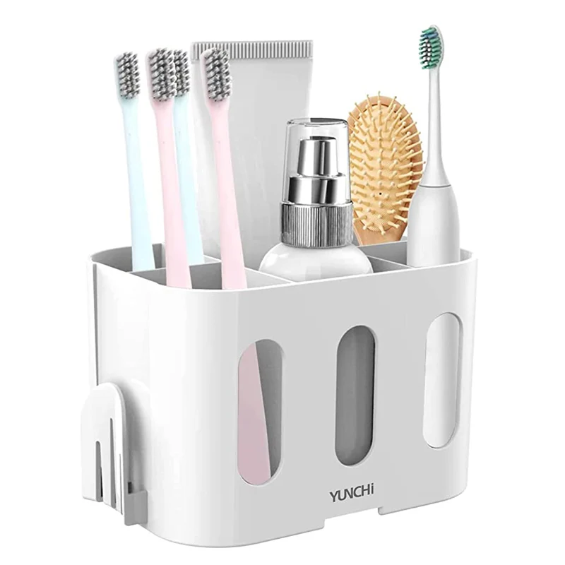 

Toothbrush Holder Bathroom Storage Bracket Wall-mounted Toothbrush Holder Sticker/Hook Holder 5 Space Storage and Arrangement