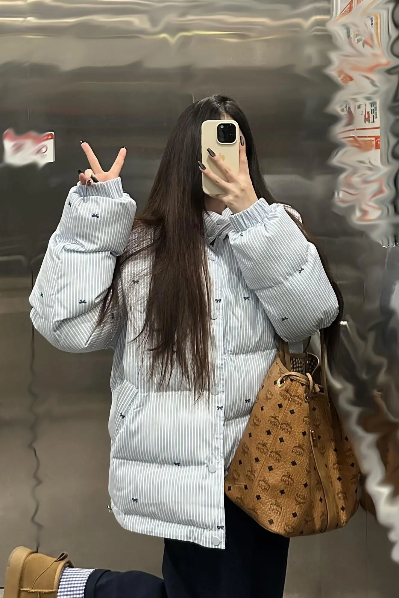 Ropa holgada a rayas con estampado de lazo, chaqueta acolchada de algodón para invierno, abrigo de moda, chaqueta acolchada de algodón, abrigo cálido a prueba de viento para mujer