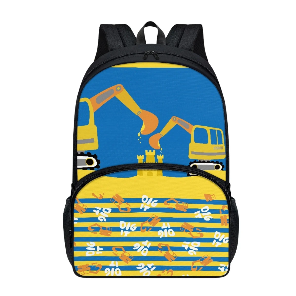 FORUDESIGNS Students Double Zipper Backpacks Cartoon Vehicle Excavator Design Bookbags Storage Practical Multi-Pocket Schoolbags