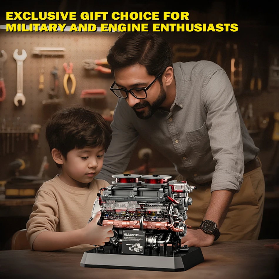 WW2 الألمانية النمر دبابة HL230 P30 V12 محرك بمحرك نموذج اللبنات الحرب العالمية 2 النمر خزان محرك الطوب لعب الاطفال هدية #6