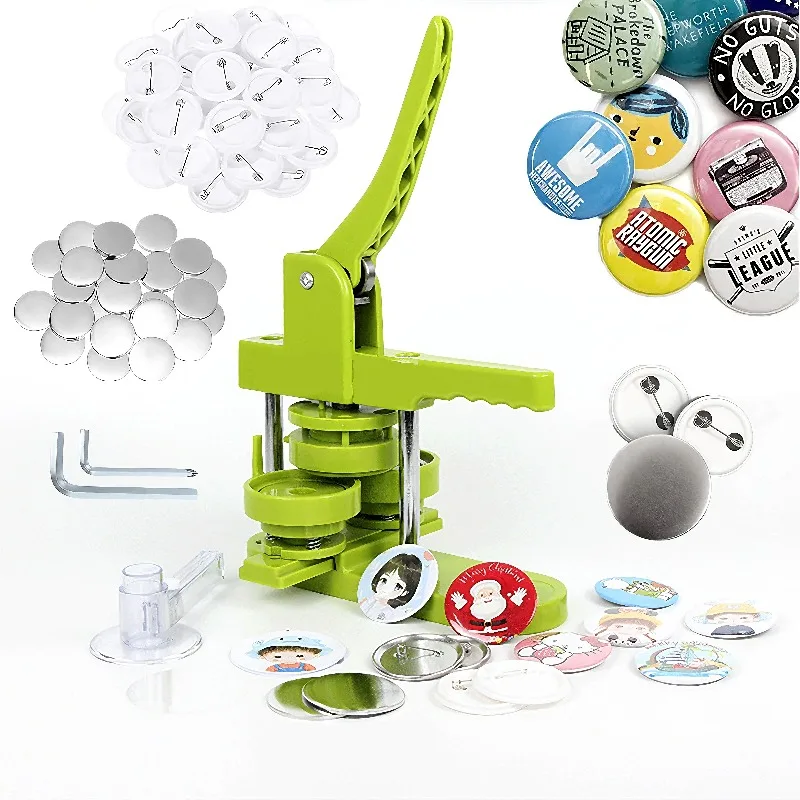 25-58MM DIY Art Button Maker Machine Kit,Pin Punching Press Machine With 100Pcs Button Parts+Circle Cutter+Mold+Making Synopsis