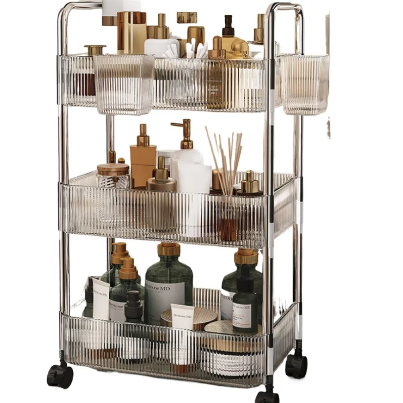 2/3 Tiers Rolling Cart Storage Shelf Transparent Acrylic Trolley with Wheels Multi-Layer Mobile Storage Rack Storage Cart