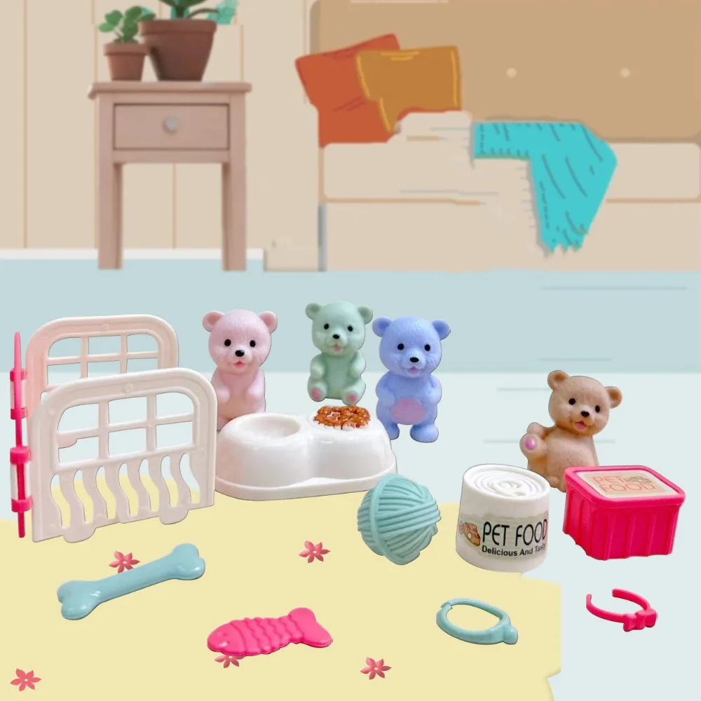 

Cute Mini Bear Pretend Play Toy Animal Kids Toys Scene Playing Toys Visual Senses Bath Beach DIY Pet Toy Set For Children