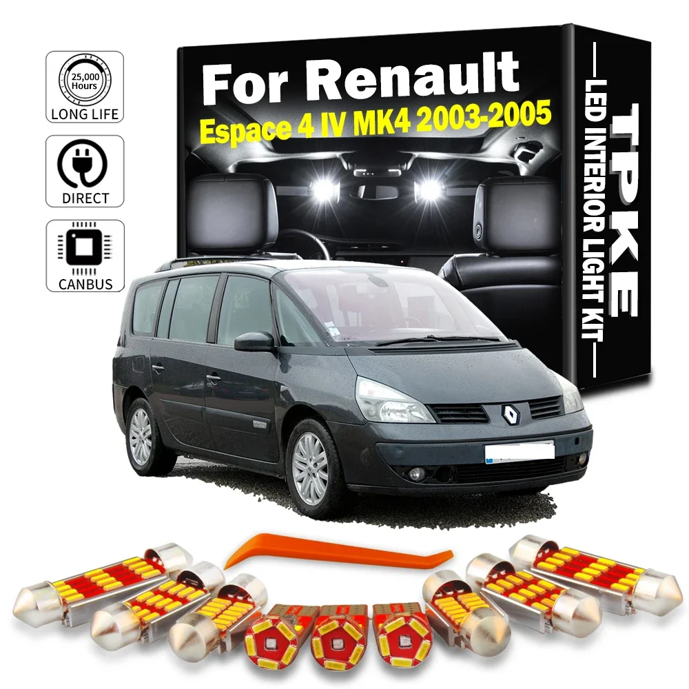 TPKE 14Pcs LED Interior Map Dome Light Trunk Vanity Mirror Bulb Kit For Renault Espace 4 IV MK4 2003 2004 2005 Car Accessories