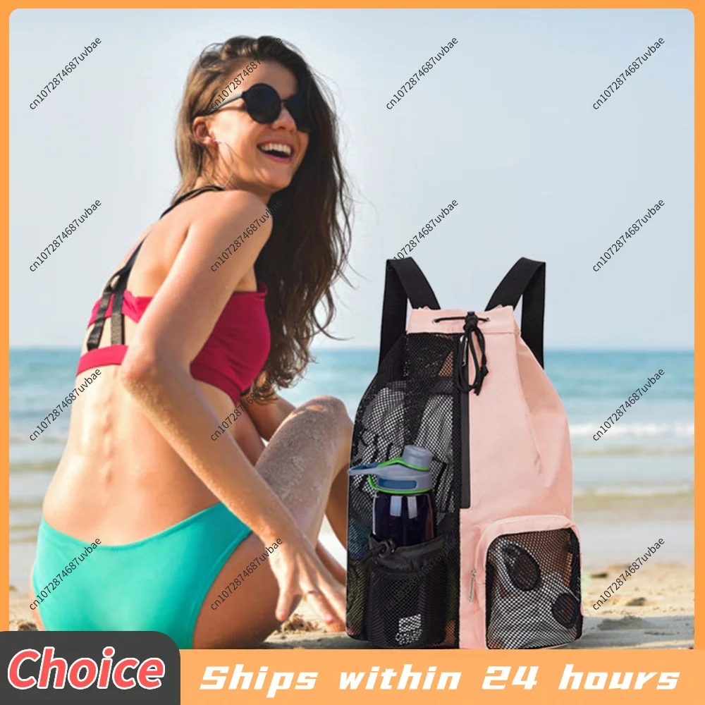 Basketball Bag Drawstring Beach Storage Backpacks with Wet Pockets Thickened Mesh Lightweight Comfortable for Training Equipment