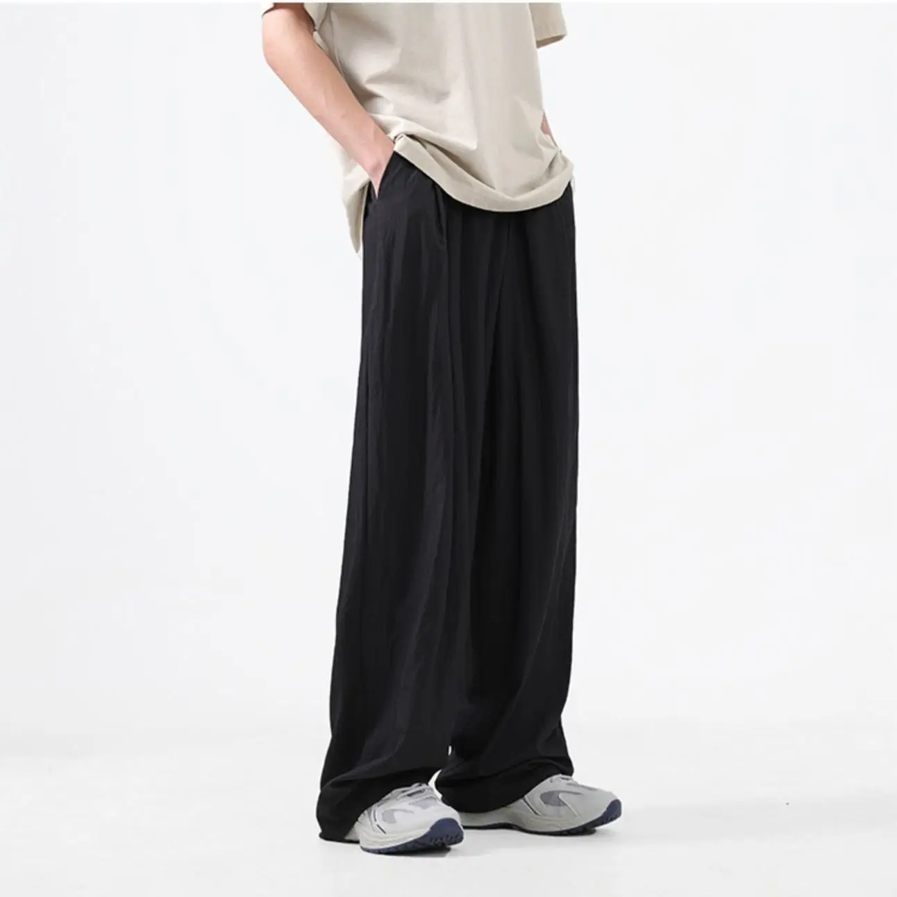 Spodnie Dla Mężczyzn Cooling Thin Summer Ice Silk Casual Pants Man Loose Cool Baggy Wrinkle Slacks Estetyczne Gorące Niska Cena Stylowe