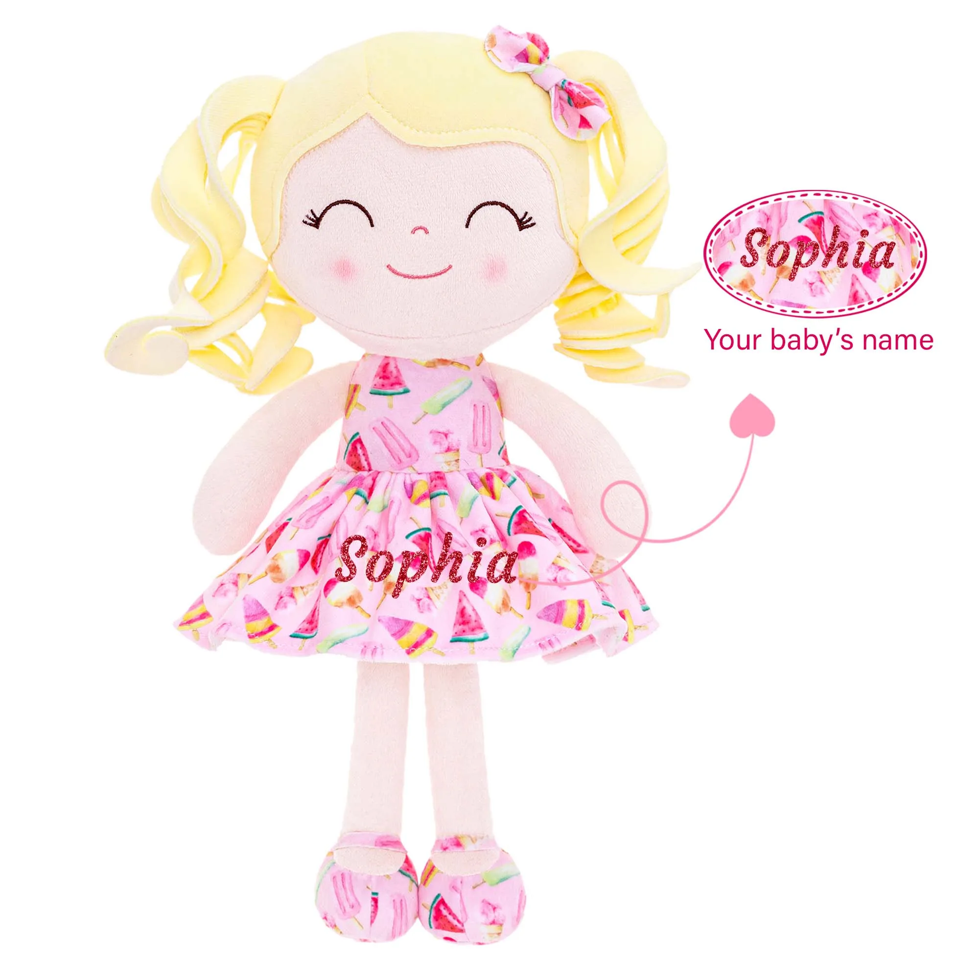 Gloveleya Personalized Baby Doll, My First Baby Rag Doll for 1 Year-Old Girl Birthday Gift,Fruit Doll Christmas Plush Toys Gift