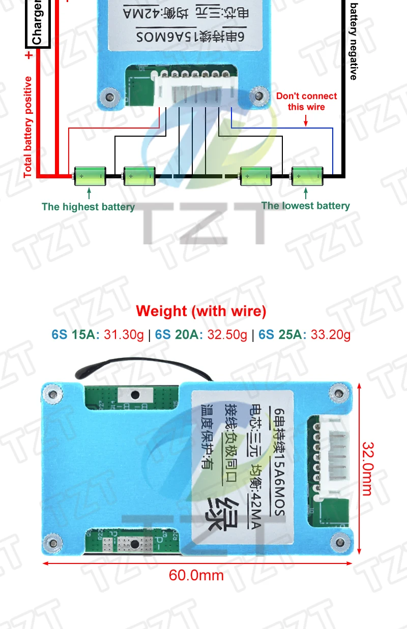 6S 15A 20A 25A 3,7V BMS Lithium-Batterie-Balancer-Platine mit NTC-Temperaturschutz und gemeinsamen Anschlüssen für E-Scooter – Detail 2