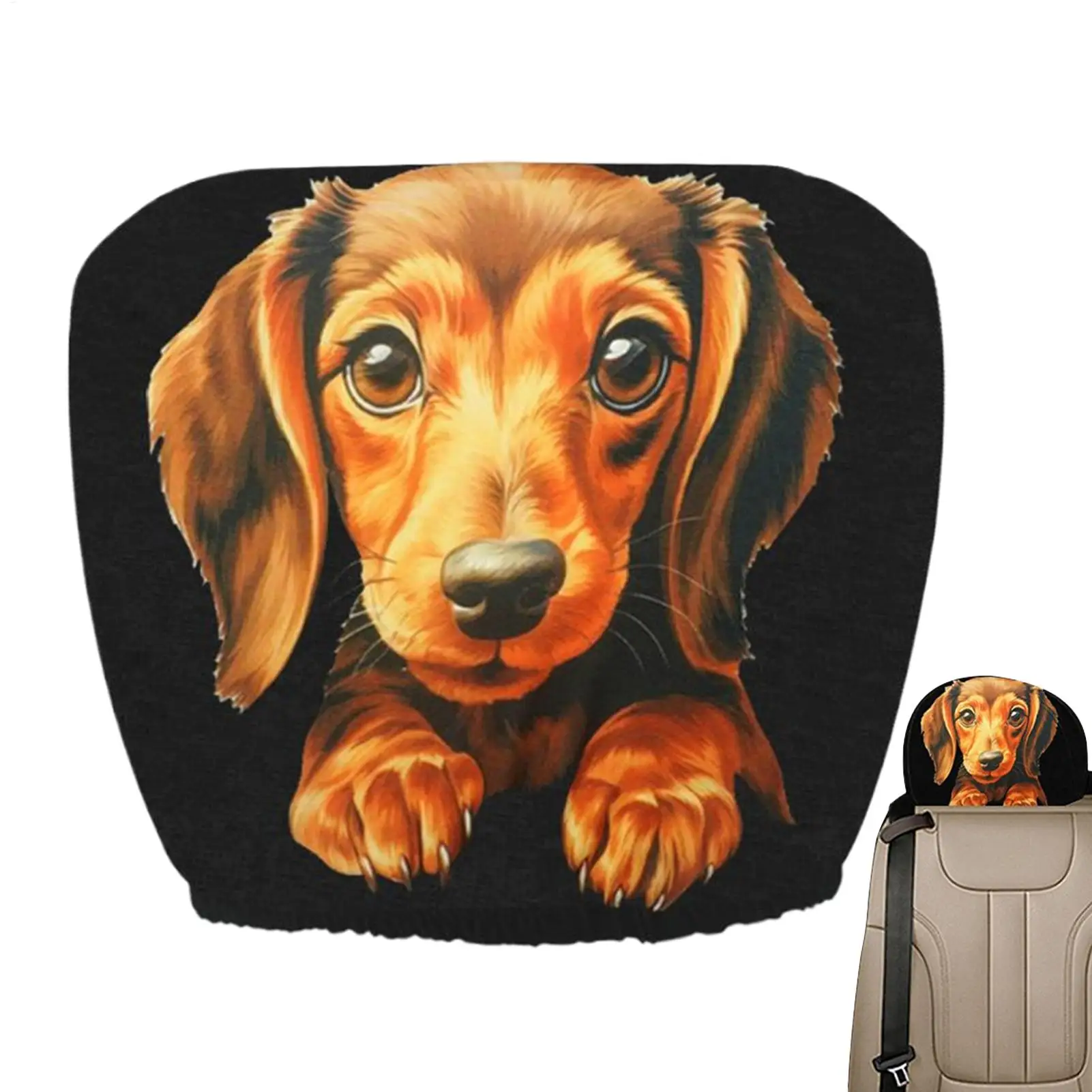 

Car Headrest Cover Dog Printed Front Seat Headrest Protector Protective Automotive Decoration For Travel Commuting Long Driving