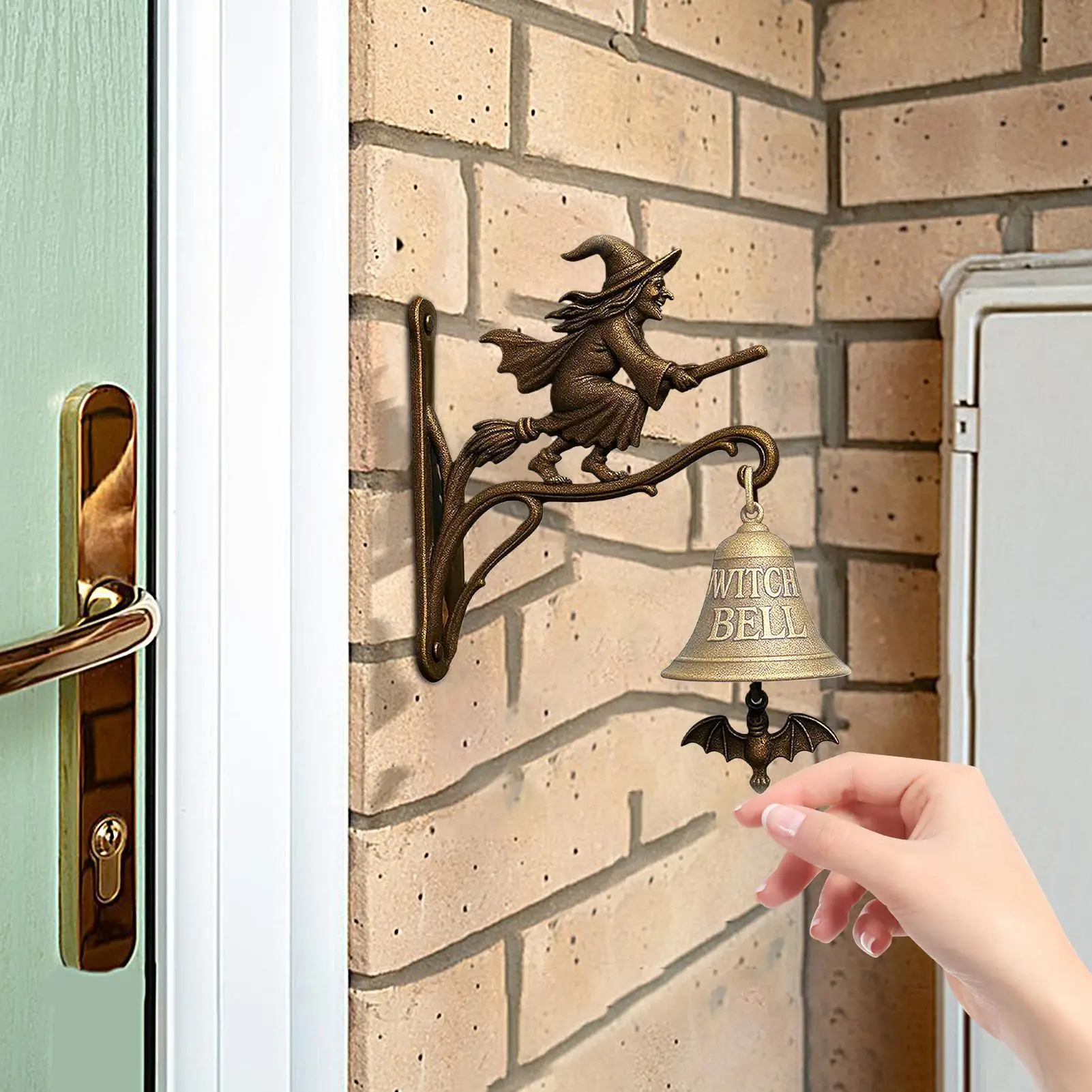 Halloween Witch Doorbell Gothic Witch Decor Hangable Garden Decor Outside Doorbell for Cottage Porch Entrance Shop Hallway