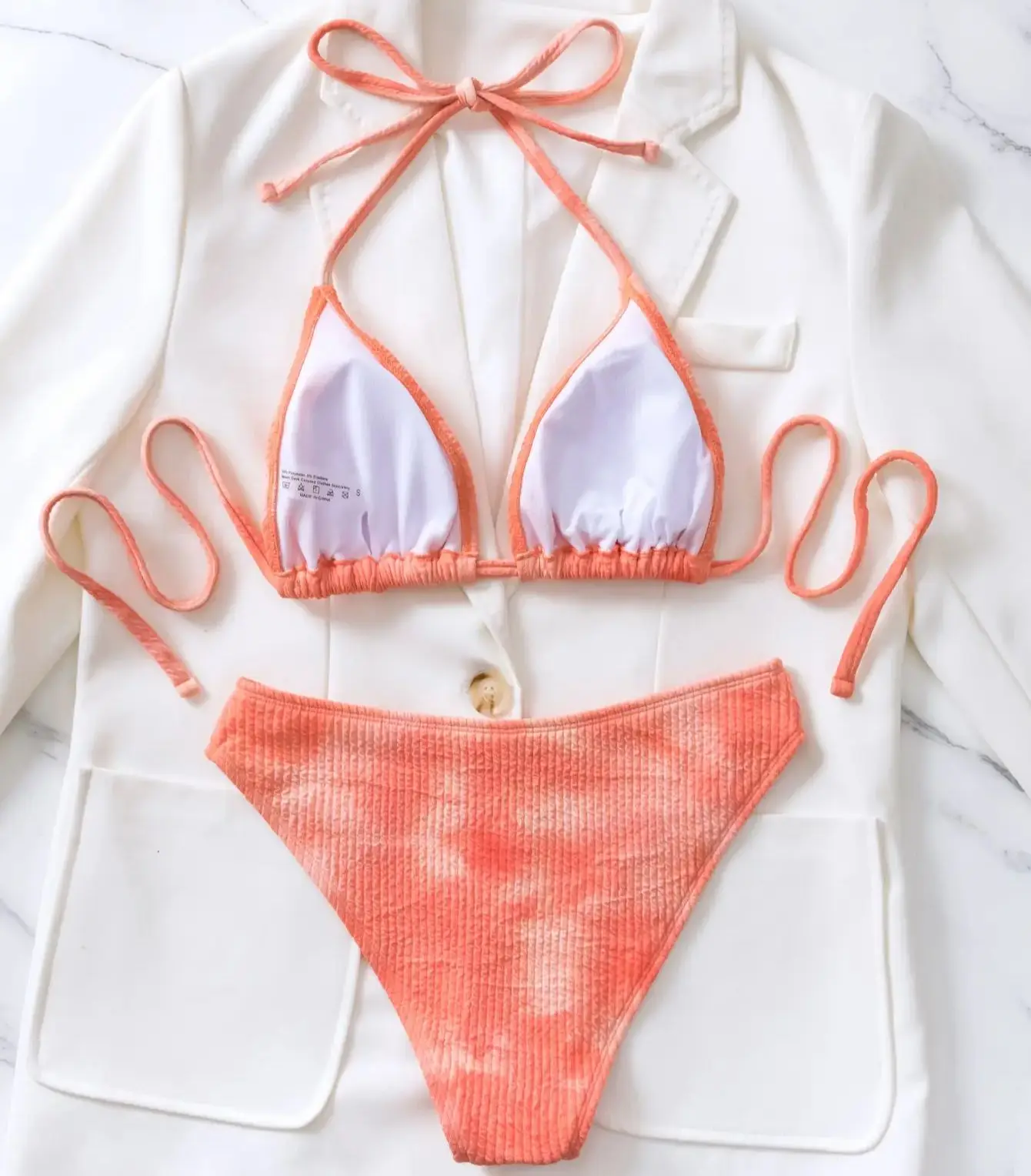 Female Bikini Suit hang neck back strap triangle cup basic low-waist briefs tie-dye design sense fashionable bikini suit