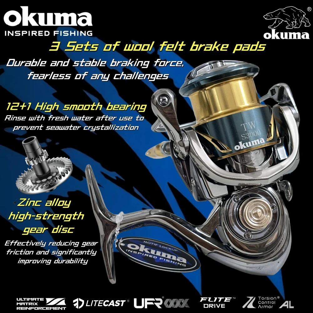 Imagem -04 - Carretilhas de Pesca Okuma 10005000 com Desempenho de Metal Arrasto Máximo de 15 kg Rolamento 12 Mais Relação de Engrenagem 5.5:1 Linha de Pesca de Presente