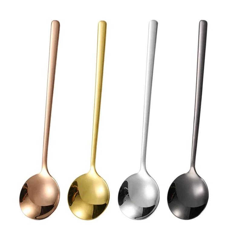 

Stainless Steel Spoon Korean Long Handle Tableware Thicken Stirring Ice Spoon Household Dinner Spoon