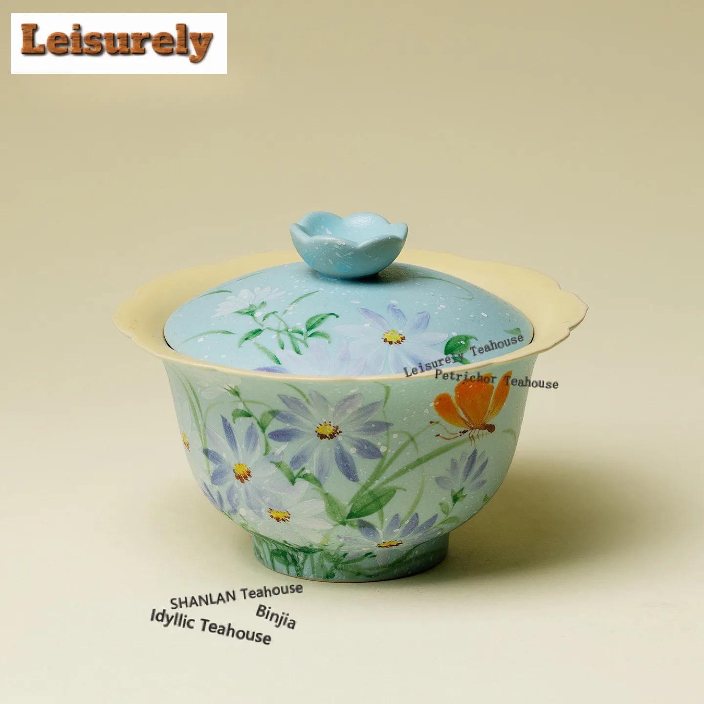 100ml Hand-painted Flower Stream Butterfly Gaiwan Vintage Tea Tureen Tea Bowl With Lid Kit Tea Brewing Cover Bowl Cha Collection