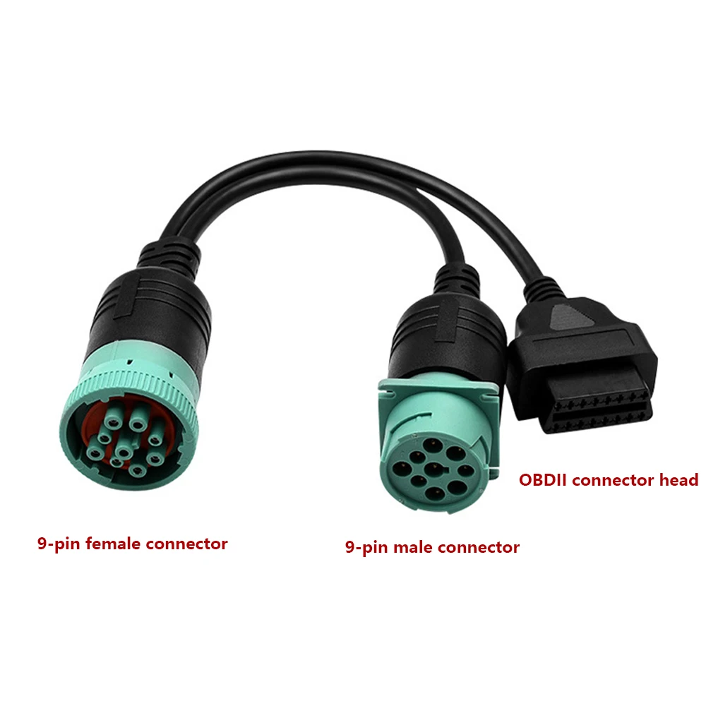 Y Splitter Cable, 9Pin Female to 9Pin Male & OBD2 16Pin Female Adapter Compatible With Deutsch 9Pin Connector, For Heavy Duty