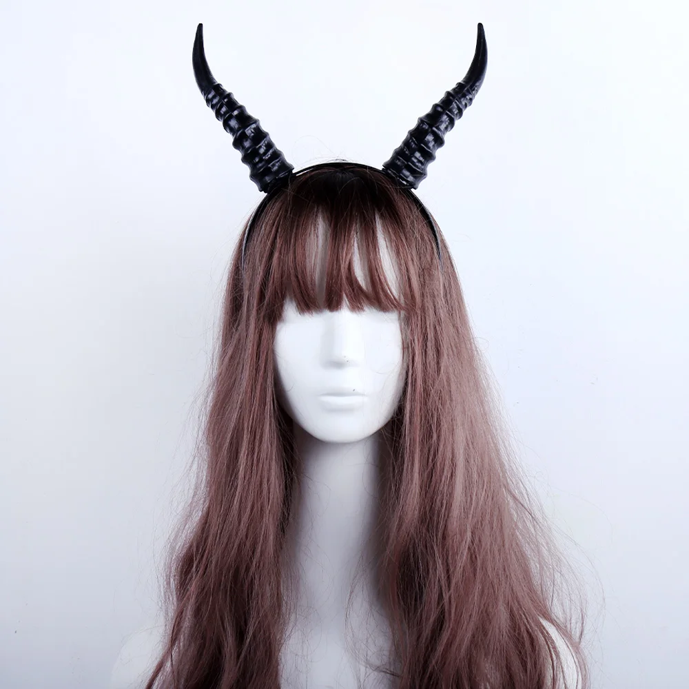 Devil Sheep Horn Headpiece Cosplay Women Black Girls Boys Gothic Animal Antelope Headwear Halloween Carnival Party Costume Props