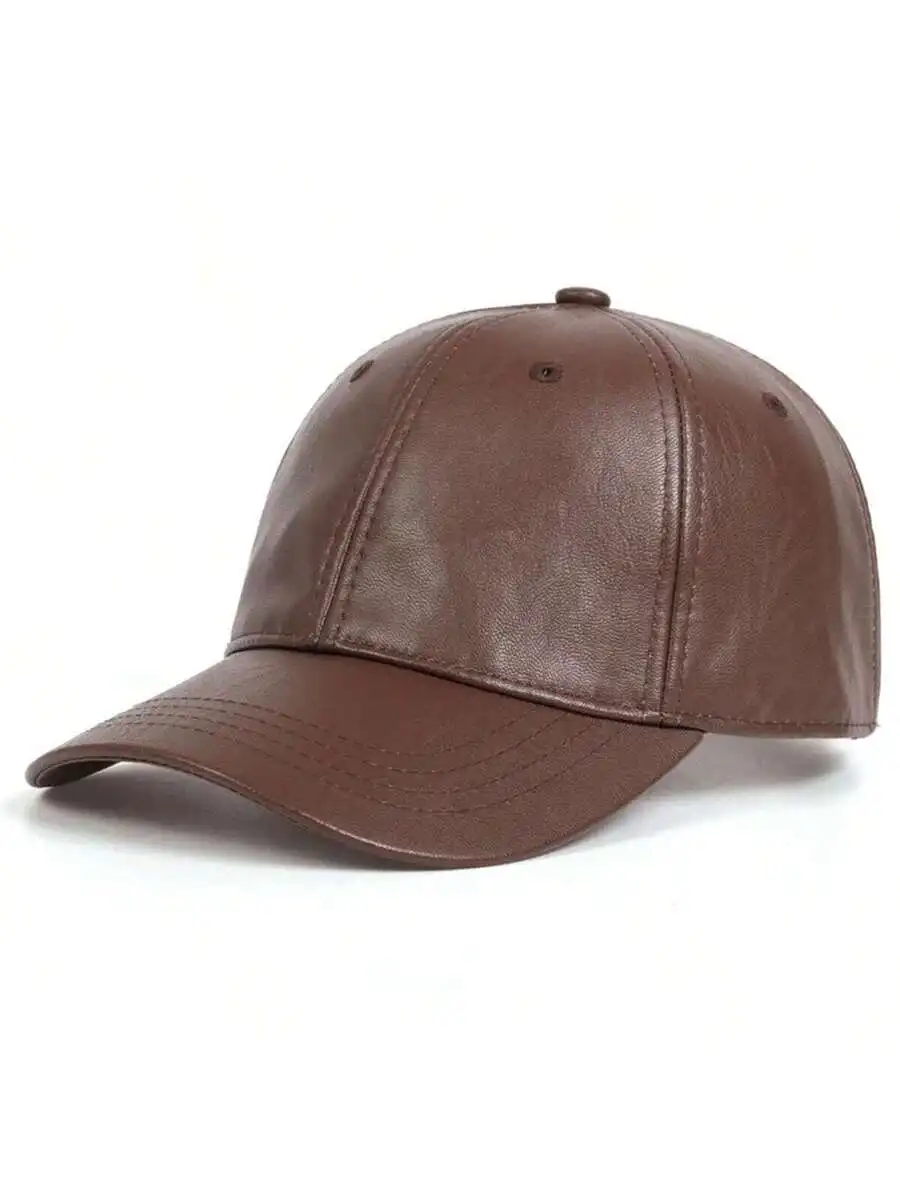 

Men PU Leather Solid Baseball Cap Adjustable Sun Protection Casual Hat For Spring Autumn Travel Beach