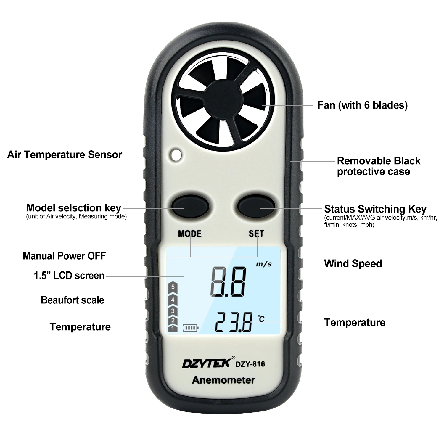 DZYTEK Anemometro portatile Mini misuratore di velocità del vento Anemometro Windmeter 0-30 m/s LCD strumento di misura portatile digitale