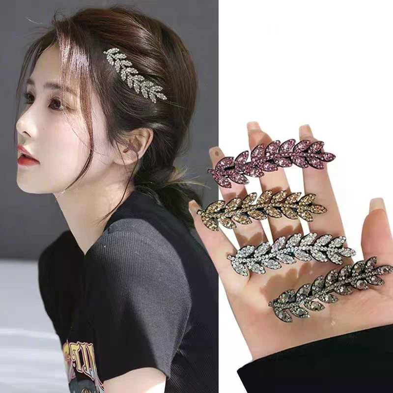 2/4PCS Elegant Sparkling Hair Clip Trendy Hairpin Shining Rhinestone Barettes Wheat Shape Hairclip Hair Accessory