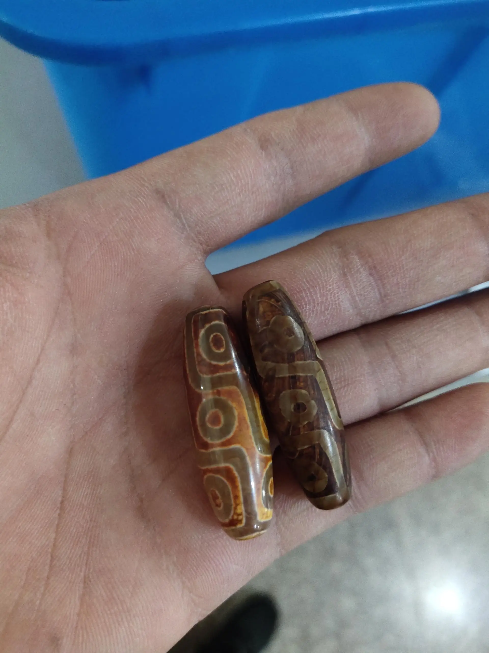 Natural Tibetan  Dzi Beads, Drum, 14x39mm, Hole:Approx 3mm, 2PCs/Bag, Sold By Bag