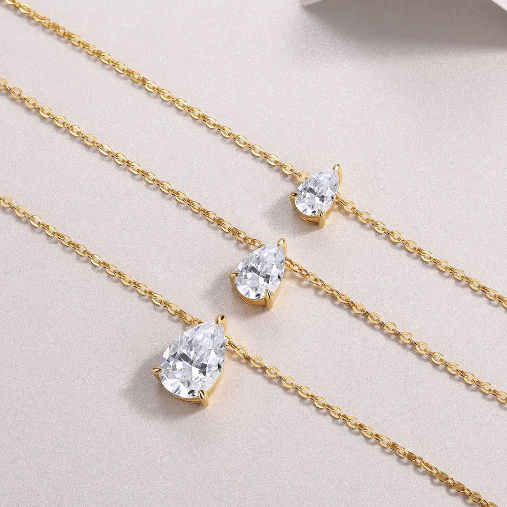 Naszyjnik z moissanitem w kształcie gruszki 1-5 ct, platerowany 18-karatowym złotem, srebro próby 925, certyfikat GRA, delikatne naszyjniki dla kobiet