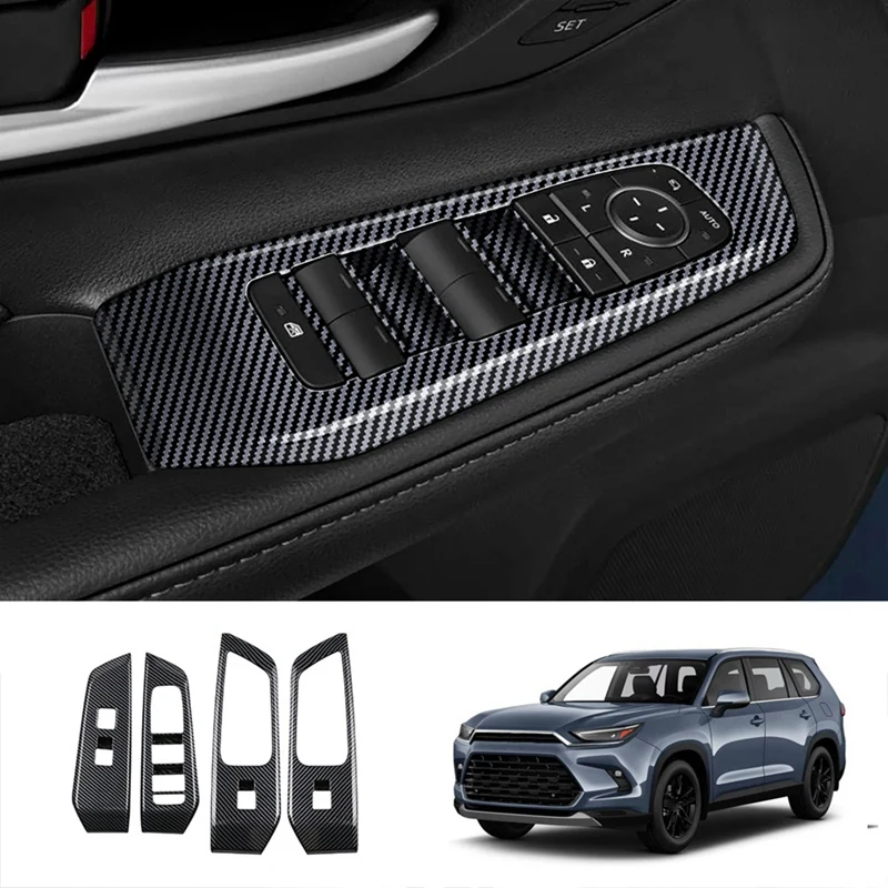 Car Window Switch Lift Panel Door Armrests Panel Carbon Fiber Tirm For Toyota Grand Highlander 2024