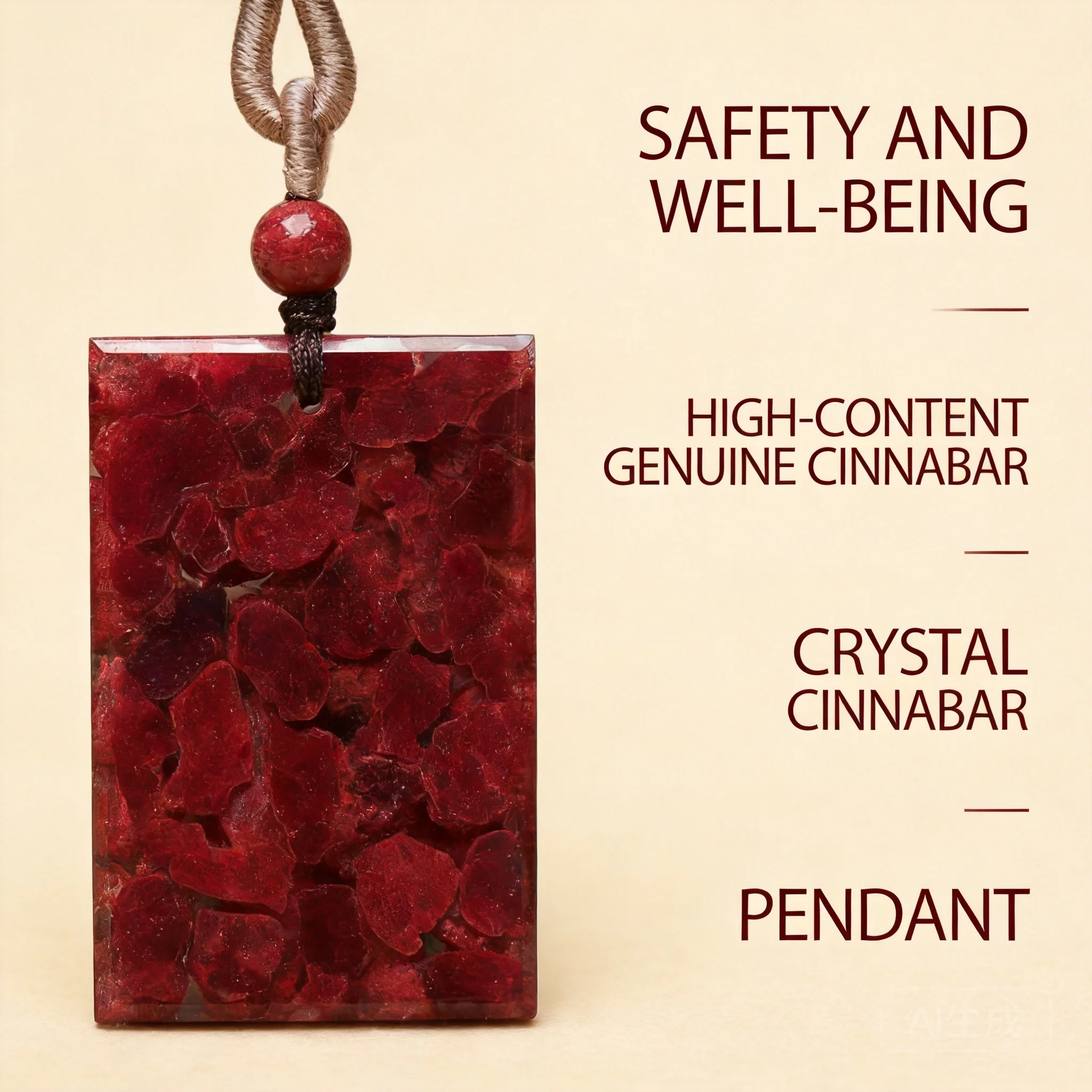 Chinese Style Natural Translucent Cinnabar Crystal Peace Blessing Pendant Lucky Wealth Attracting Amulet Necklace For Men Women