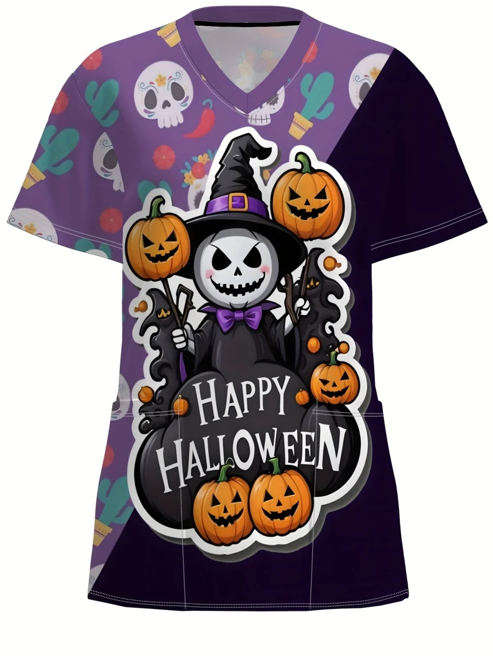 Uniforme chirurgical d'halloween pour femmes, motifs de citrouille, imprimé heureux, col en v, soins infirmiers, cadeau pour uniforme clinique du personnel médical