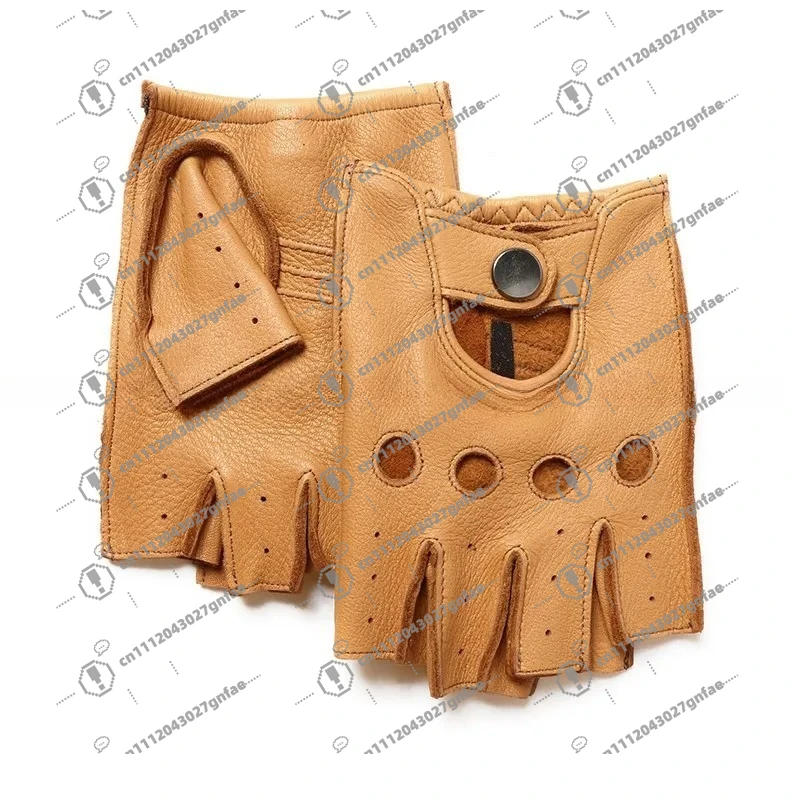 Gloves High Quality Super Soft Genuine Leather Deerskin Semi-Finger Mitt Short Thin Driving Locomotive Sports Men Women