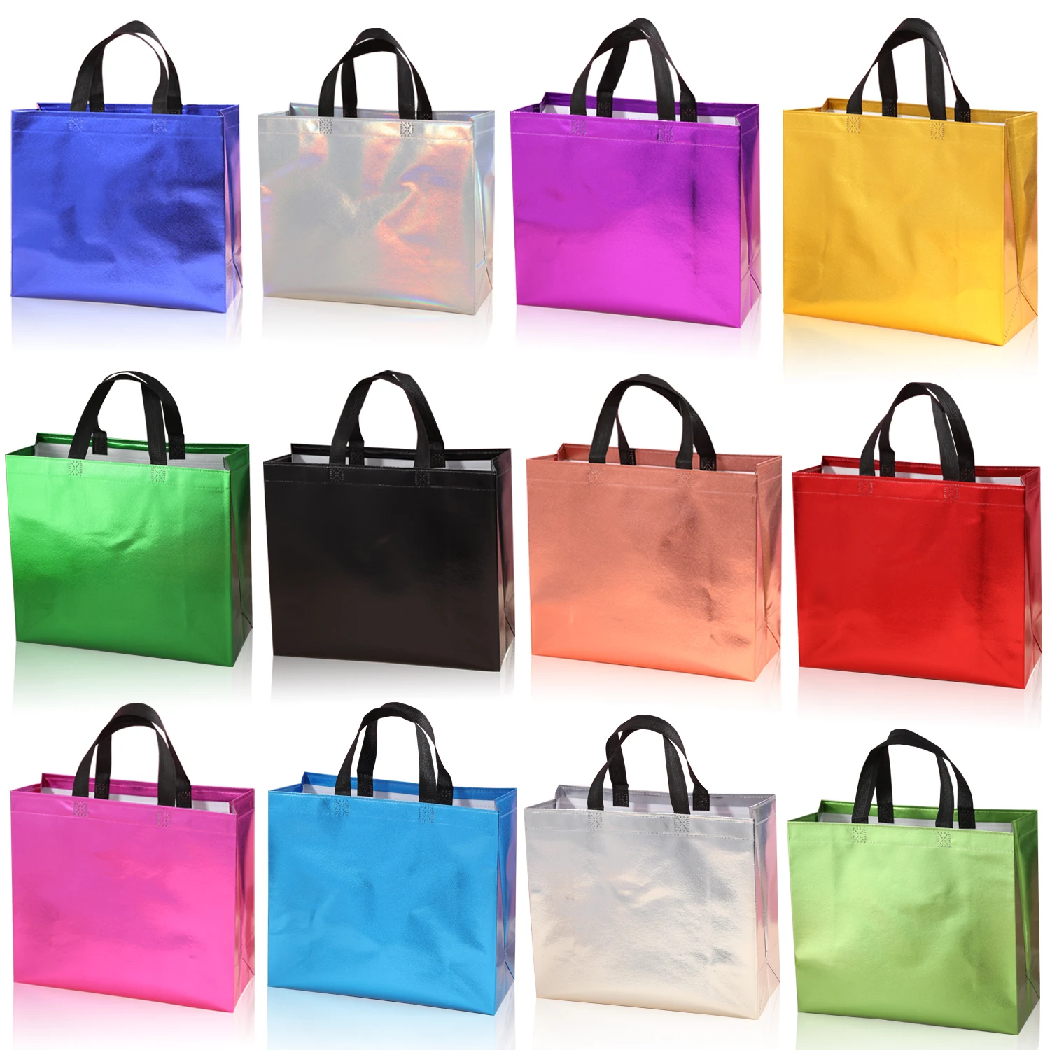 12 large colored Gift Bags, 13 inch reusable Gift Bags, metallic gloss Birthday Party Bags with handles, wedding Bags, candy Bag