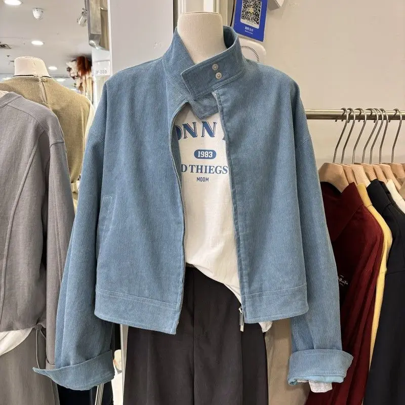 

Stand Up Collar Jacket With Corduroy Temperament, Women's 2025 Spring And Autumn New Style Simple Casual Short Top