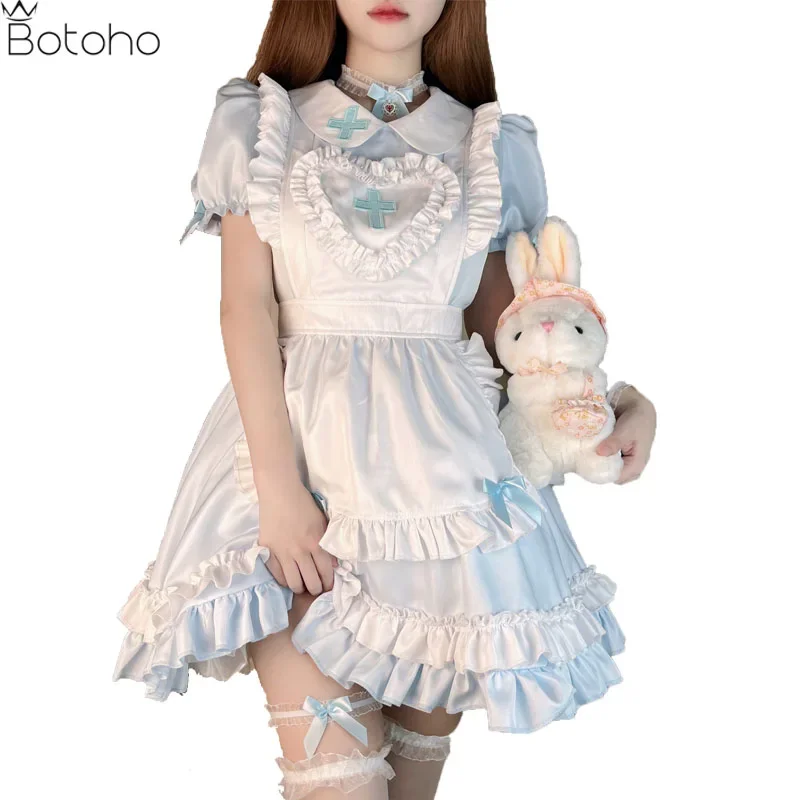 Disfraz de sirvienta japonesa de Anime, uniforme de enfermera Lolita para niña, fiesta de Halloween, vestido de princesa encantador, vestido de sirvienta Sexy de talla grande para mujer