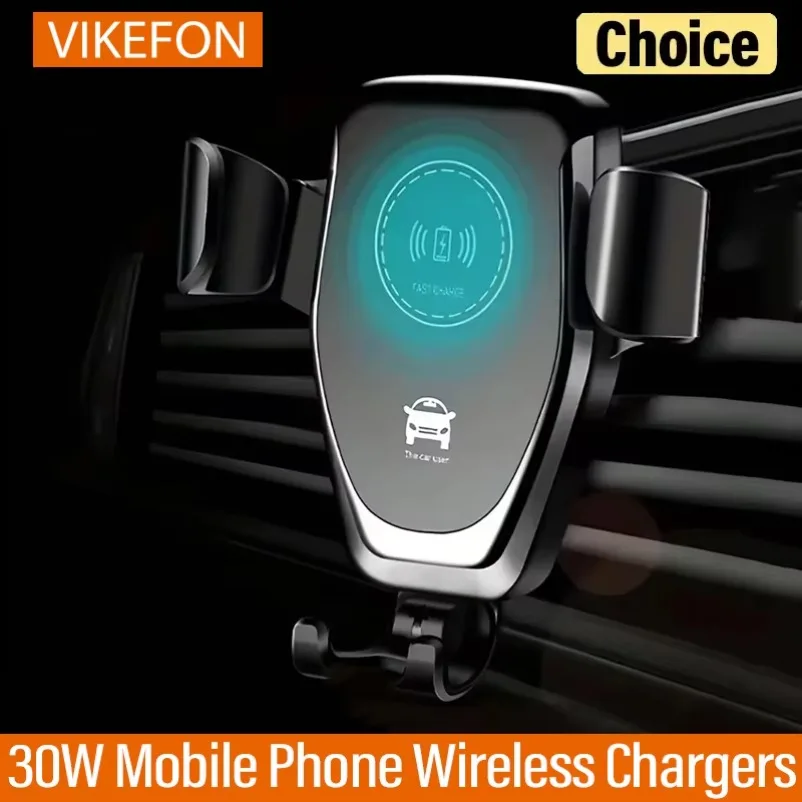 VIKEFON 30W Wireless Chargers Fast Car For iPhone 16-12 Pro XS Max XR Samsung Xiaomi Wireless Charging Phone Car Holder Charger