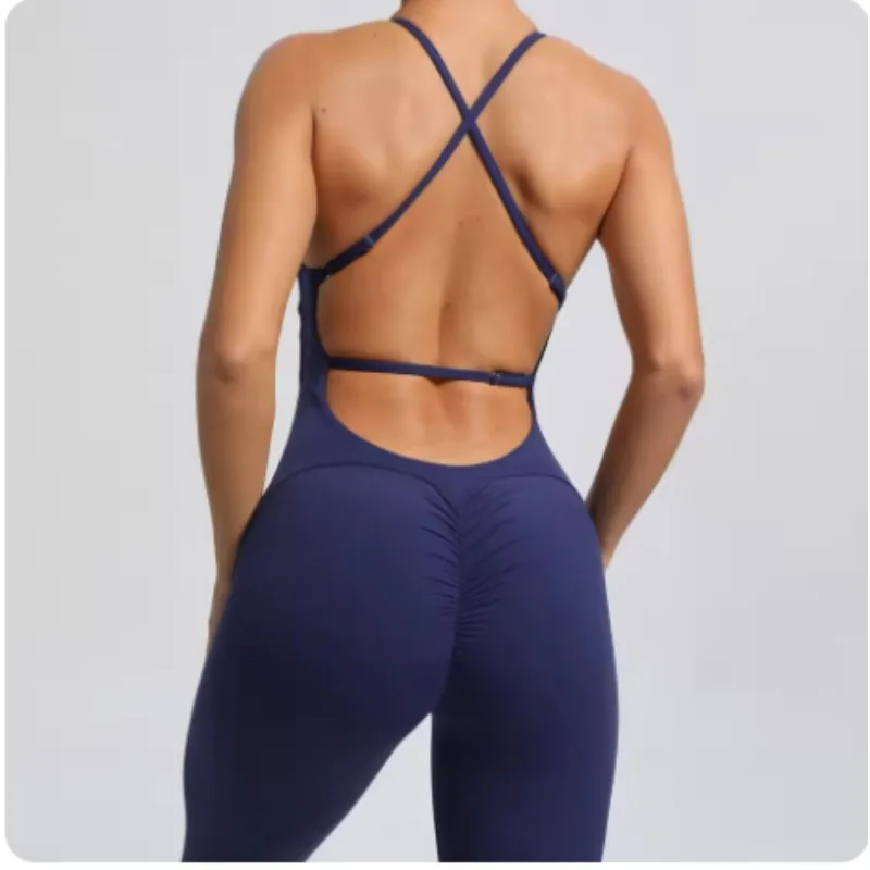 Women Workout Jumpsuit One Piece Fitness Training Yoga Suit Butt Backless Gym Bodysuit Stretch Women Sport  Playsuit