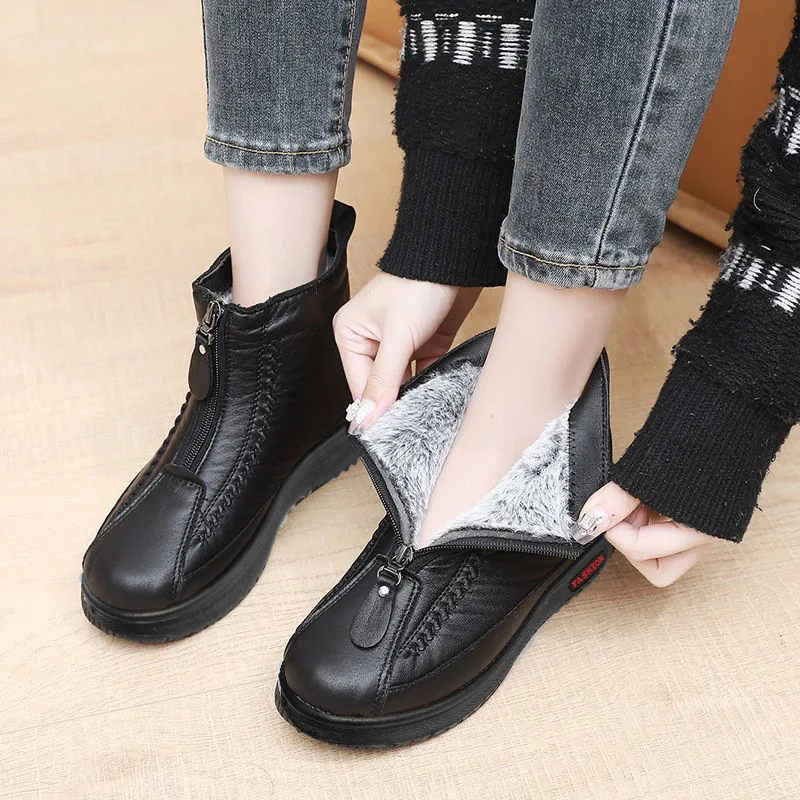 

Thiened Fce Winter Warm Boots Women's Soft Bot Ankle Boot Casual Sle Crocodile Skin Leather Cotton Lined Zipper Clo...