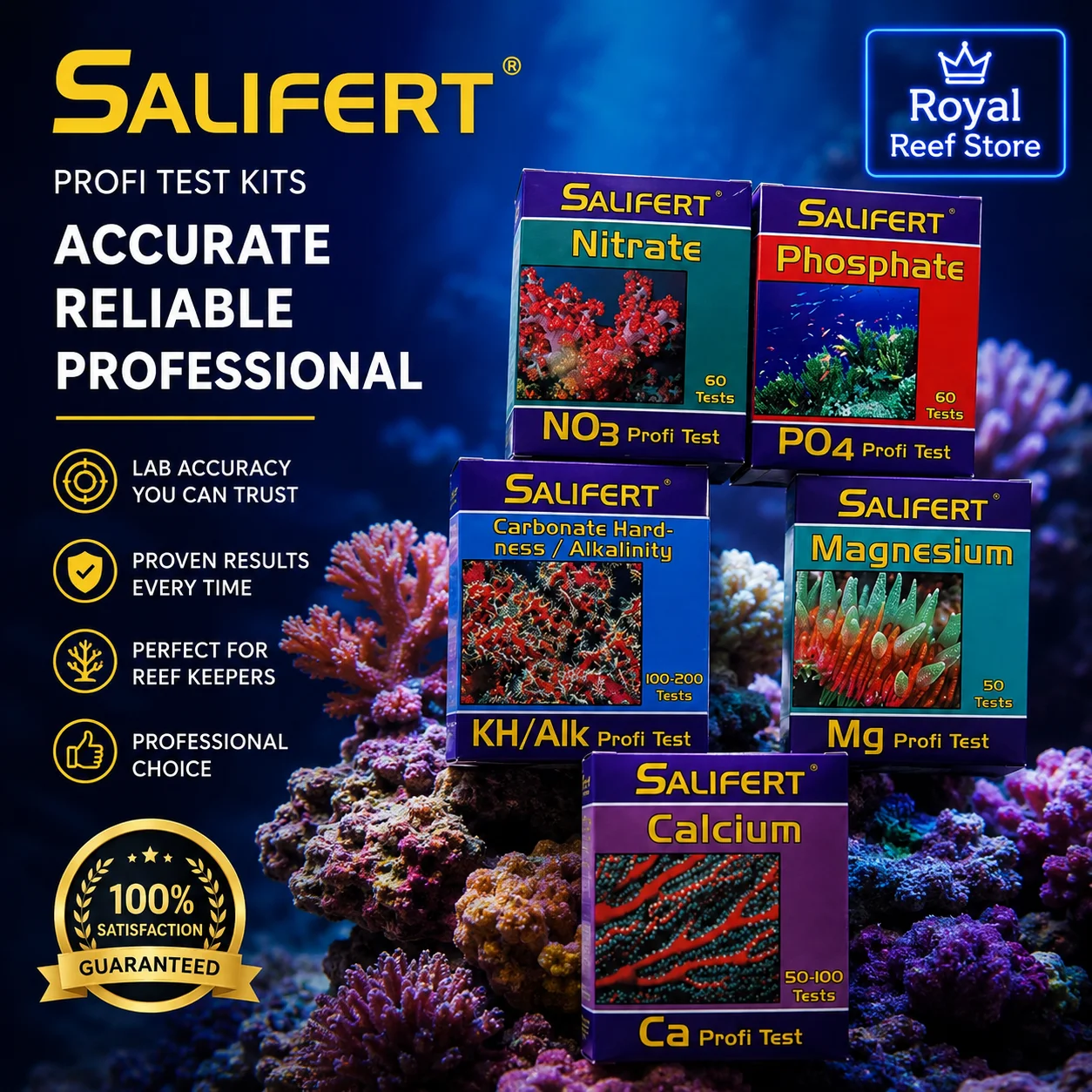 Salifert Test kit Ca Calcium Cu I2 KH Mg NH4 Ammonia NO2 Nitrite NO3 Nitrate PH PO4 Sr Potassium Water Test Reef Tank