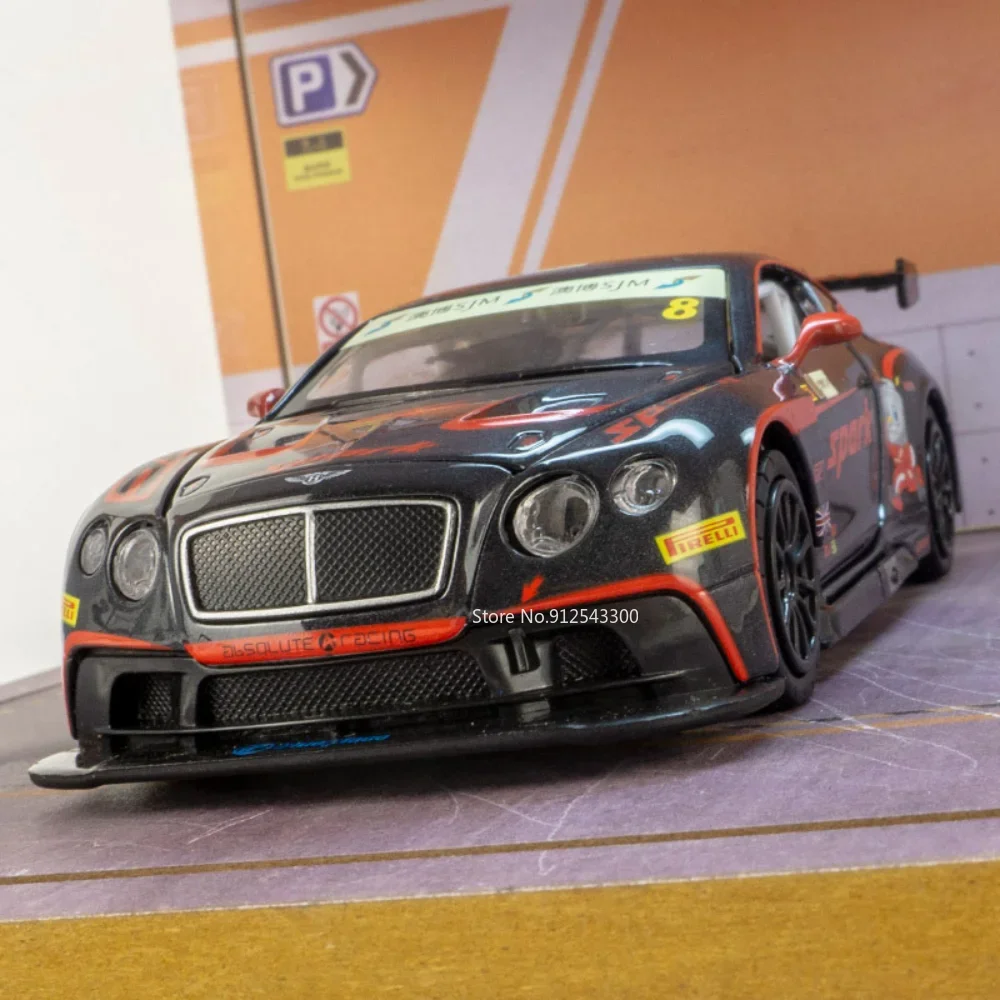 

Модель автомобиля Bentley Continental GT3 в масштабе 1/32, игрушечный спортивный гоночный автомобиль из сплава под давлением, 3 открывающиеся двери, подарки для детей