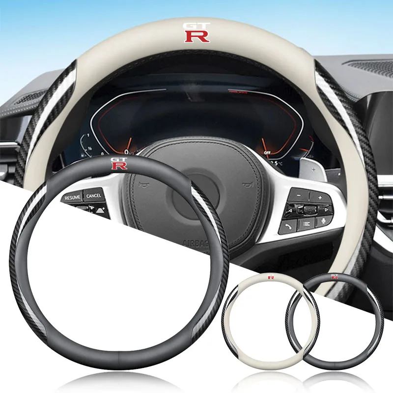 

Leather Carbon Fiber Car Steering Wheel Cover Car Accessories For Nissan GTR X-trail Tiida Qashqai J10 J11 Leaf Kicks Versa