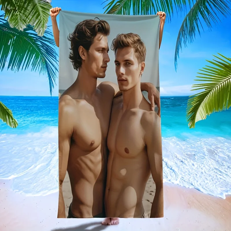 Muscular Men Print Beach Towel, Ultra-Fine Microfiber, Quick-Drying, Machine Washable, Ideal for Yoga Swimming Beach Camping