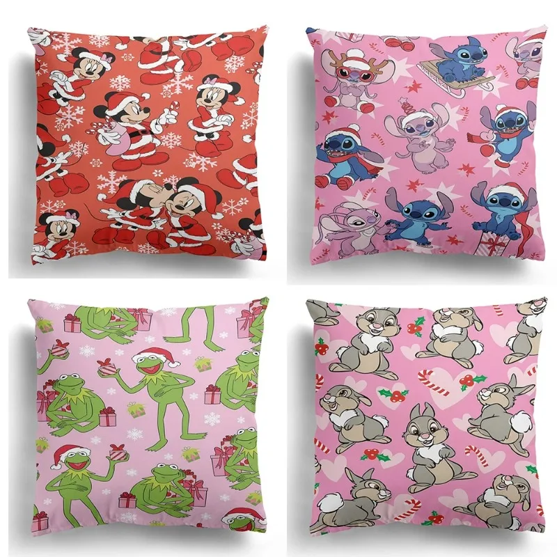 Disney Christmas Decoration Pillowcase Kawaii Stitch Mickey Cushion Cover Living Room Sofa Room Home Decoration Gift