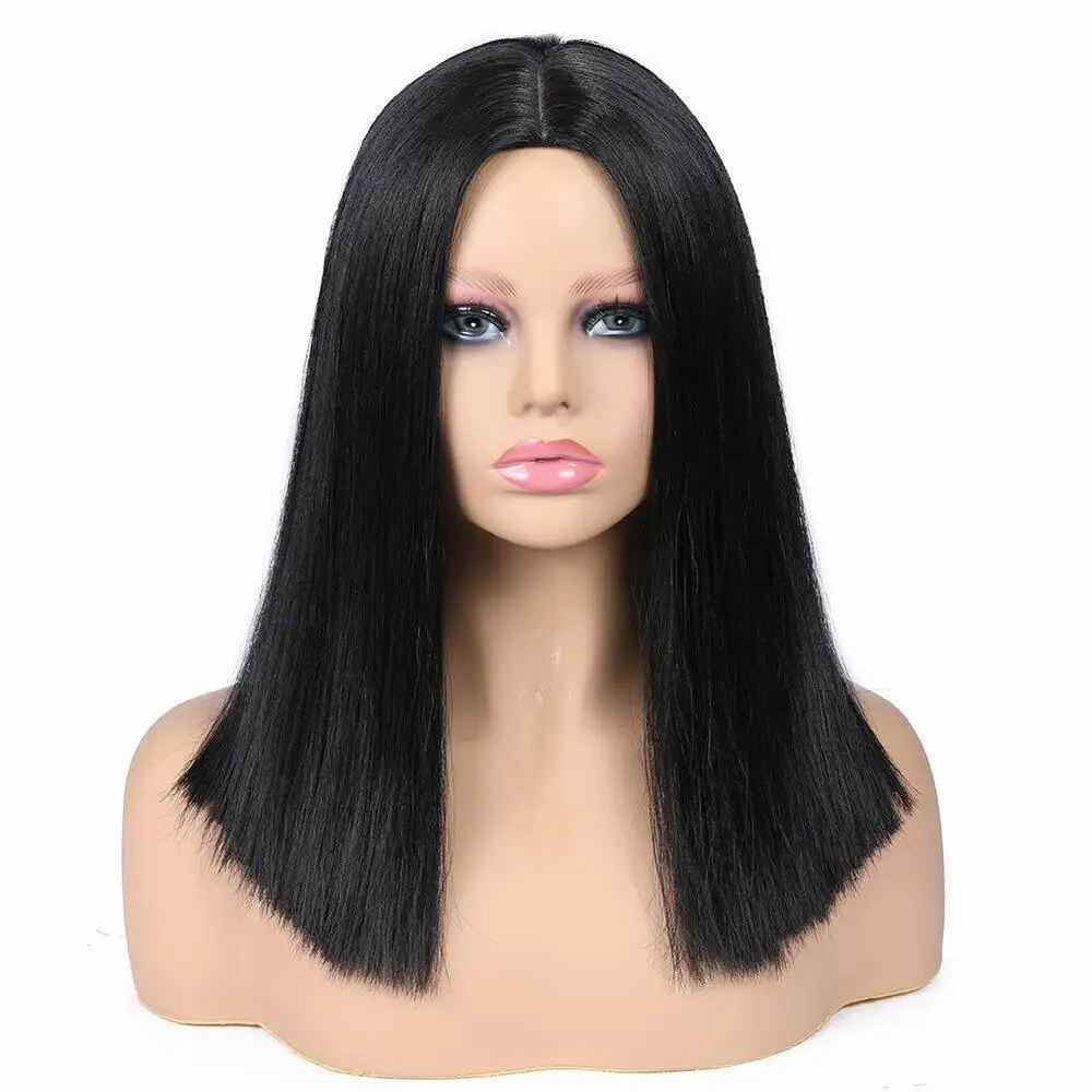 

14inch Straight Bob Wig Middle Part Shoulder Length Synthetic Heat Resistant Wigs